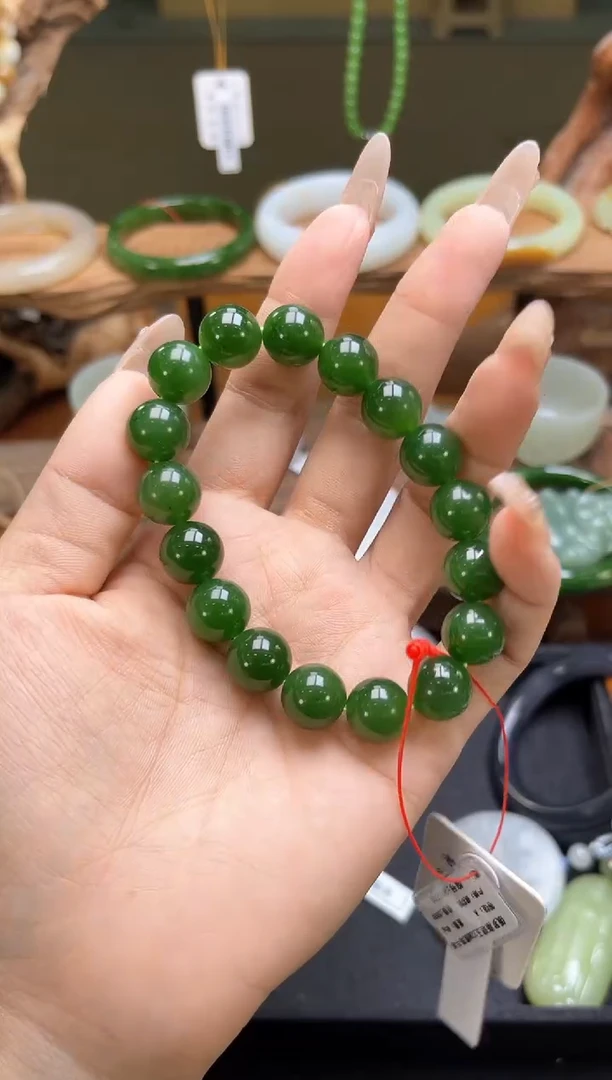 未镶嵌手串和田玉卡12俄七碧玉 圆珠  9010865