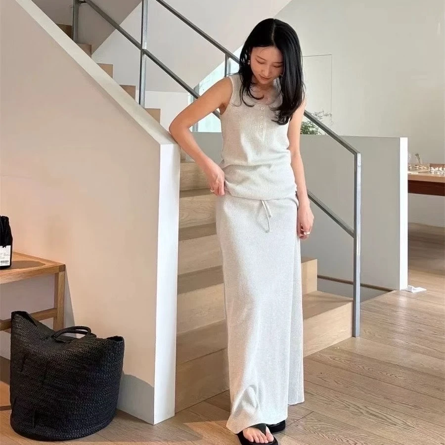 韩国东大门 华夫格背心套装裙