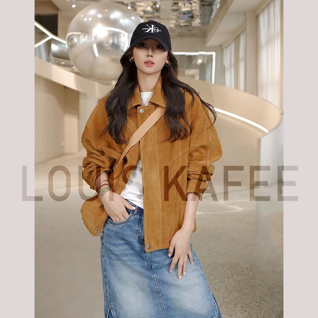 【明星同款】LouisKafee南非混种羊反绒单皮女装皮衣反季55805