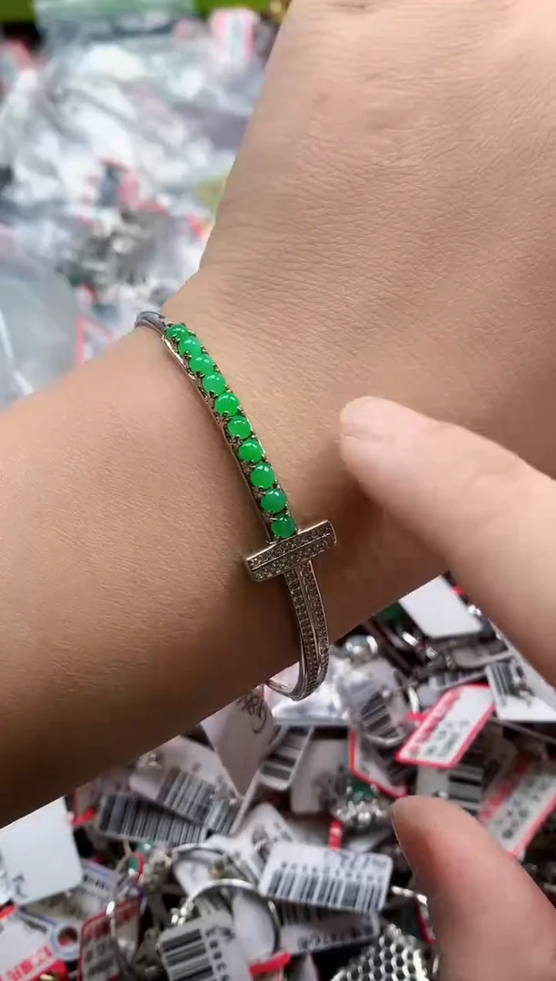 银S925镶嵌戒指翡翠天然A货缅甸翡翠