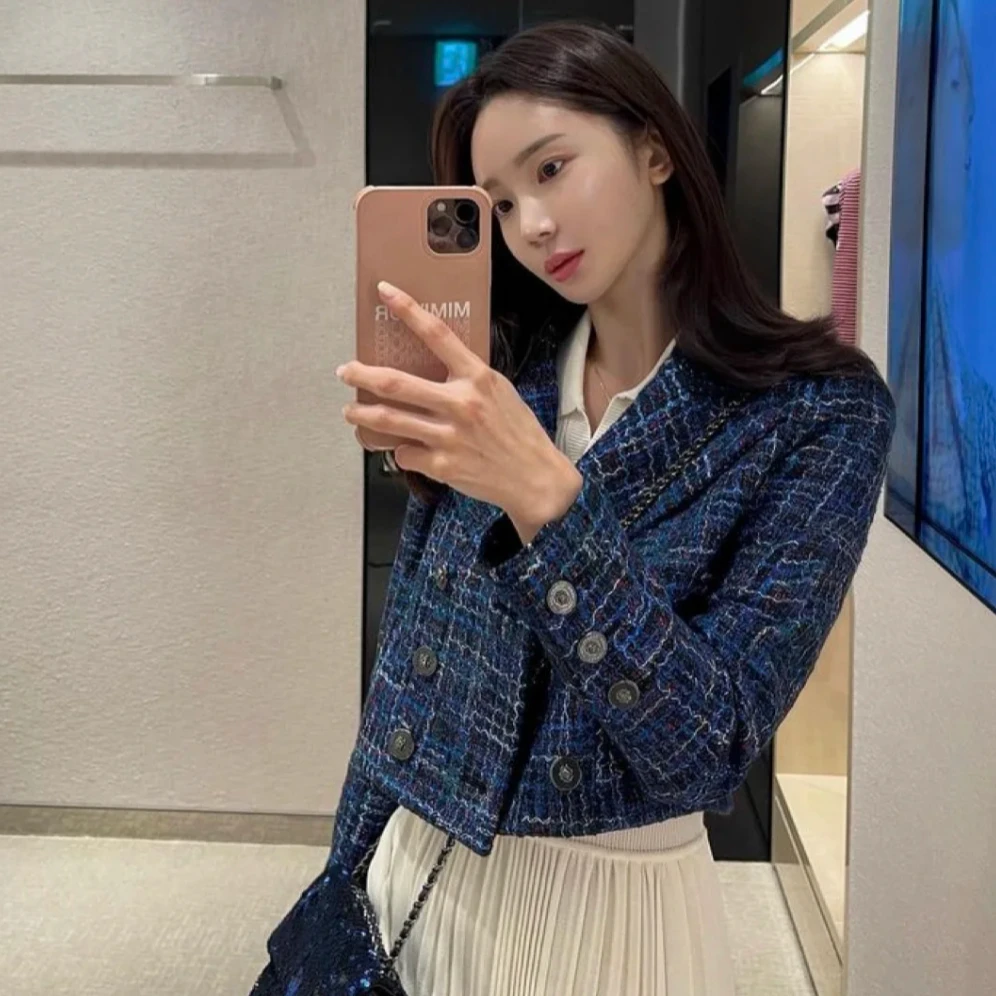 99新 Chanel/香奈儿 Chanel 22P蓝黑红双排扣高腰翻领外套 36码