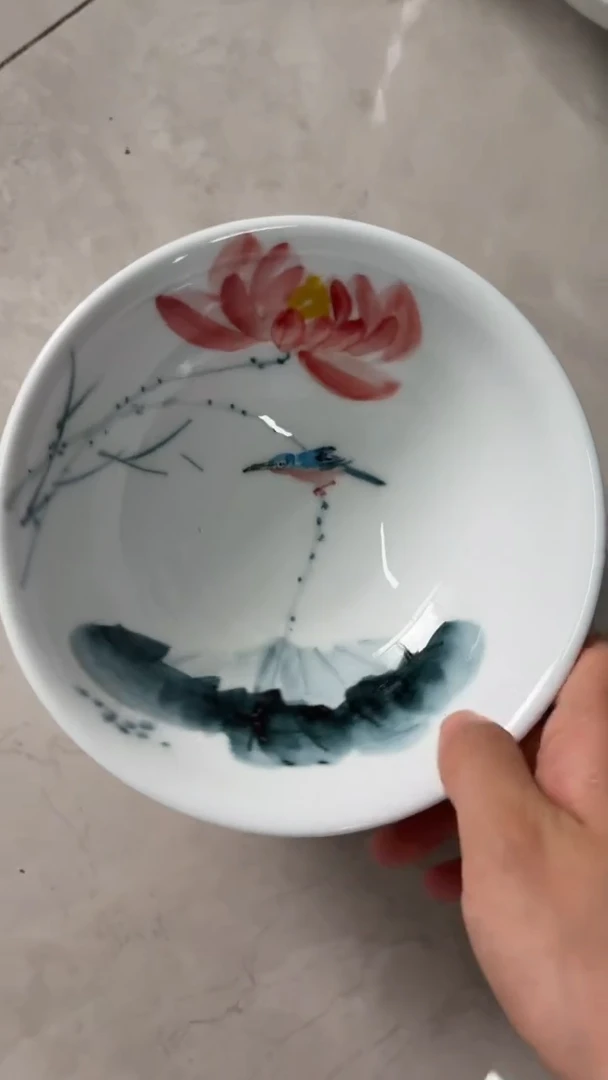 瓷片景德镇高温釉中彩-壮壮碗荷花