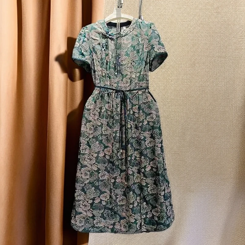 YS033款气质时尚休闲夏季修身优雅显瘦女士印花碎花连衣裙裙子