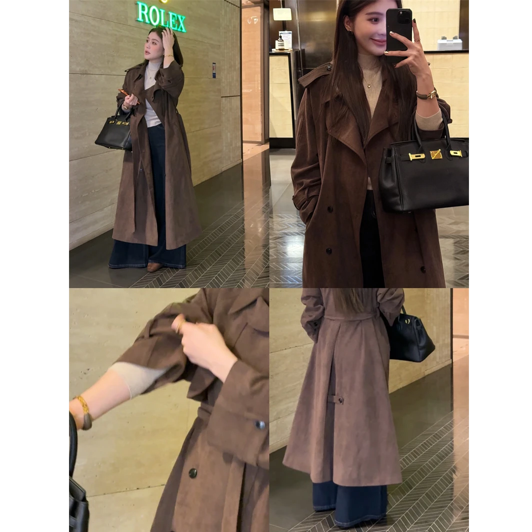 YPP！【休斯顿街道】新款高级感气质复古焦糖棕设计感麂皮大衣外套