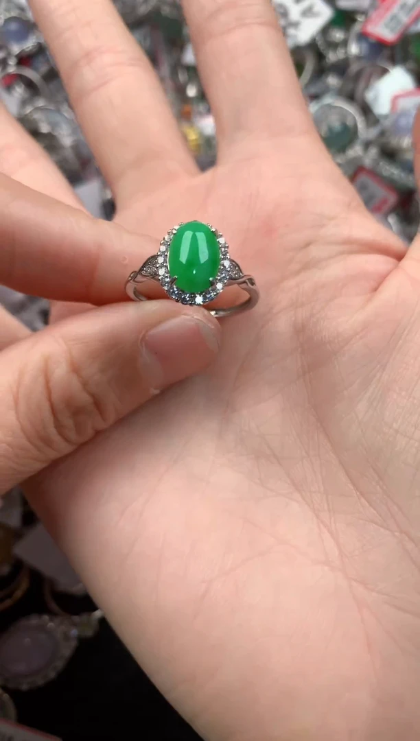 银S925镶嵌戒指翡翠333----6