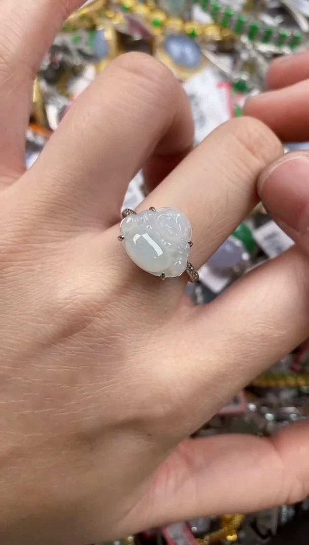 银S925镶嵌戒指翡翠凉**花999    6
