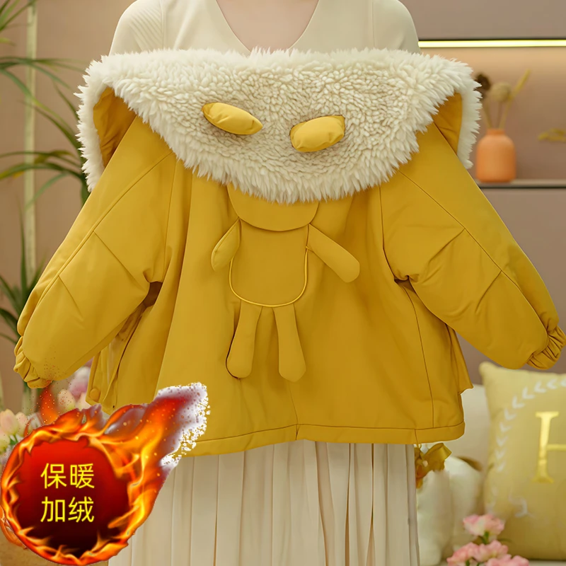 女童加绒派克服外套2025新款秋冬加厚大翻领女童外套加绒加厚款