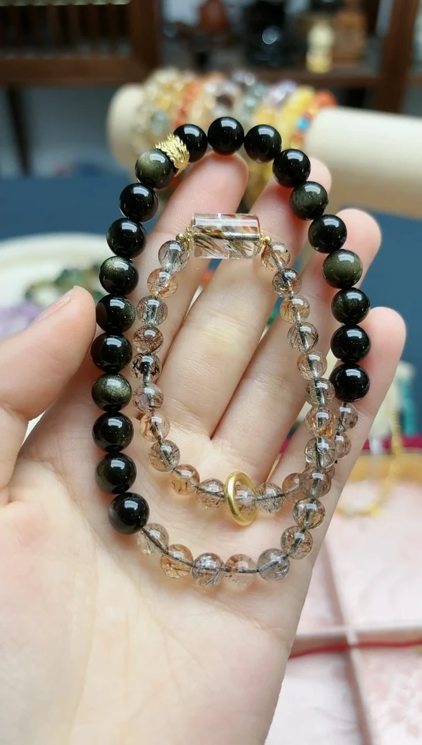 【闪购商品】水晶长串银S925镶嵌黑金超水晶双拼手串*1 XQ