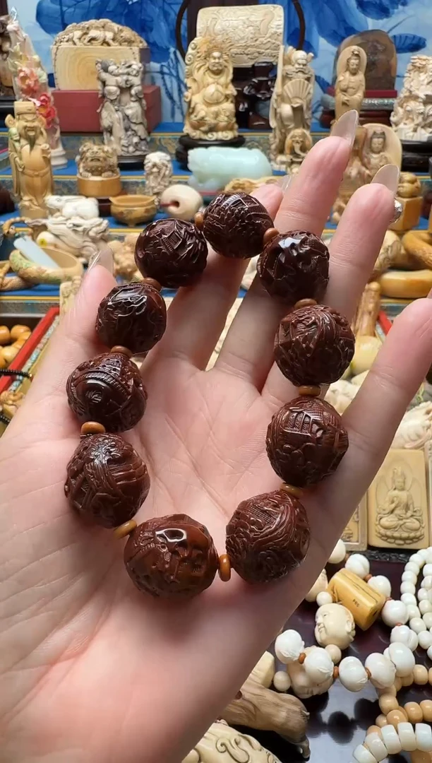 手串橄榄核旧藏山水意境核雕手串