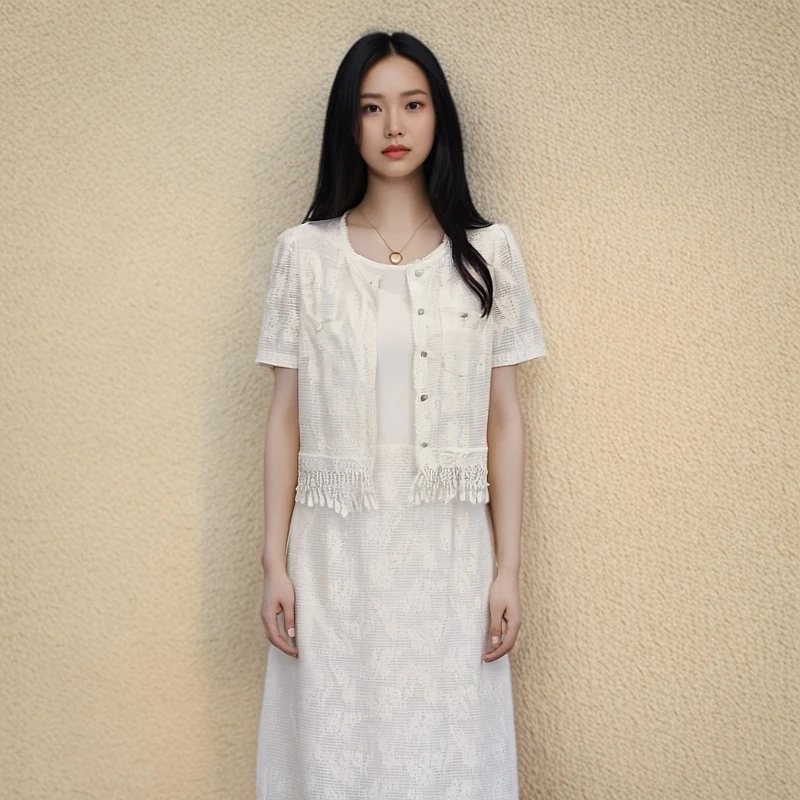 夏装流苏假两件白色蕾丝连衣裙女夏2025新款今年流行爆款显瘦裙子