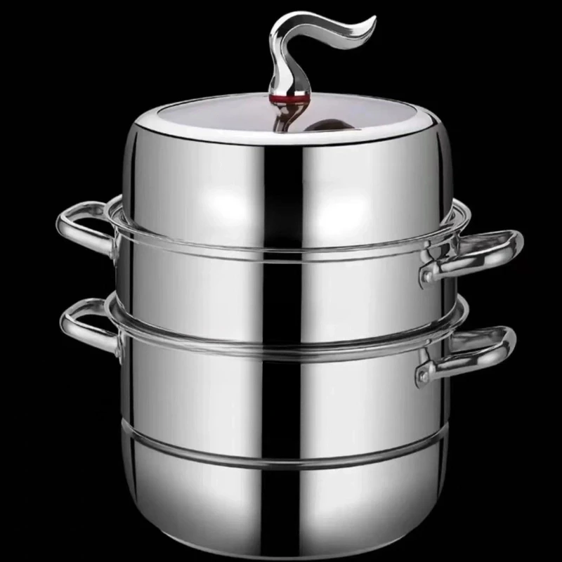 【马尾三层28cm】不锈钢蒸锅多功能蒸馒头亮光燃气灶电磁炉用锅hn