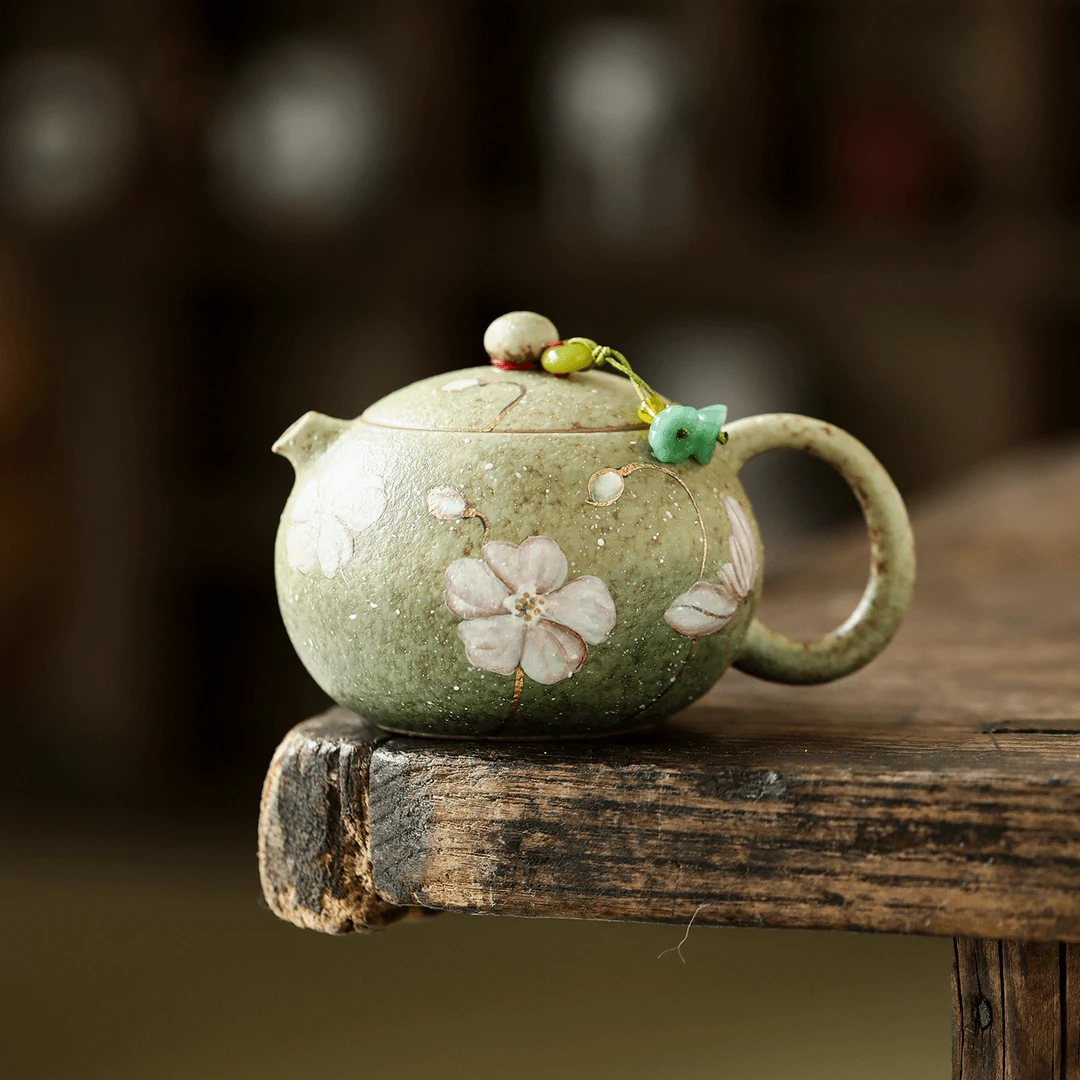 茶小洋-焦糖釉手绘荷花西施壶160ml