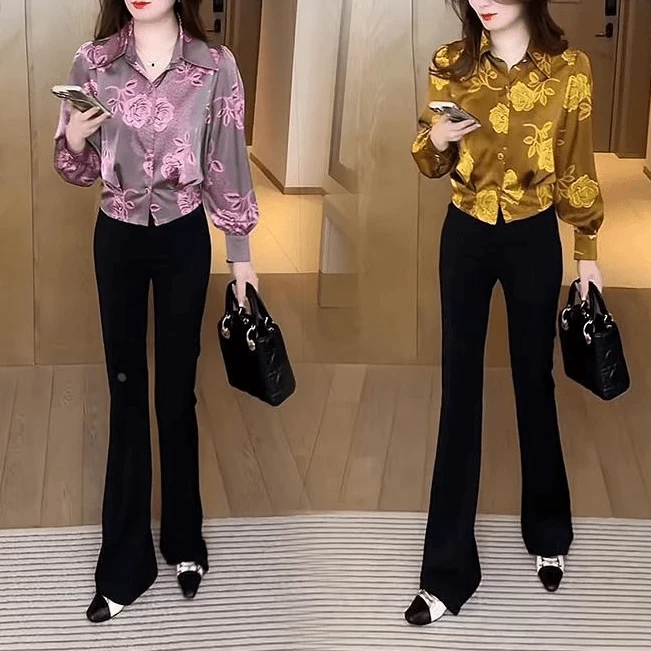 早春穿搭印花衬衫时尚百搭春夏季洋气质衬衣显瘦长袖休闲减龄上衣