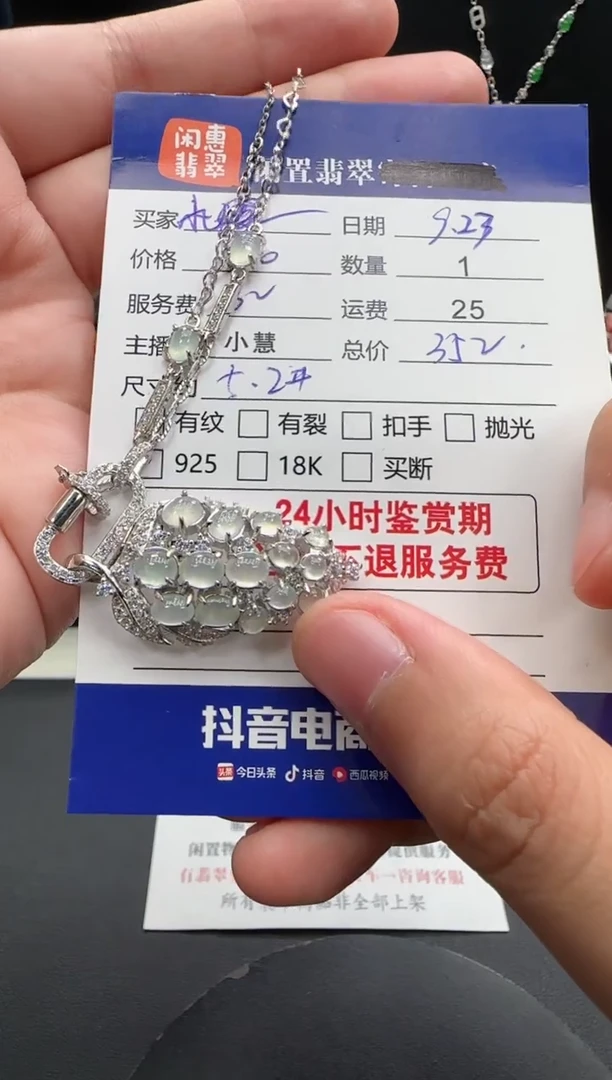 吊坠(赠链)银S925镶嵌翡翠九**运翡翠项链
