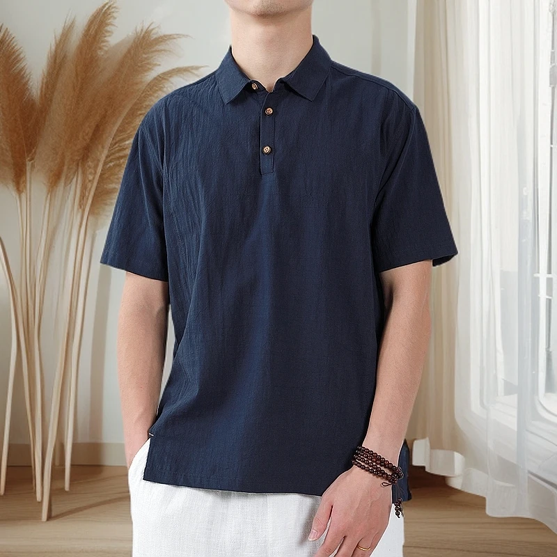 【XIDO】简约亚麻短袖衬衫男棉麻休闲衬衣复古透气宽松男士t恤衣服