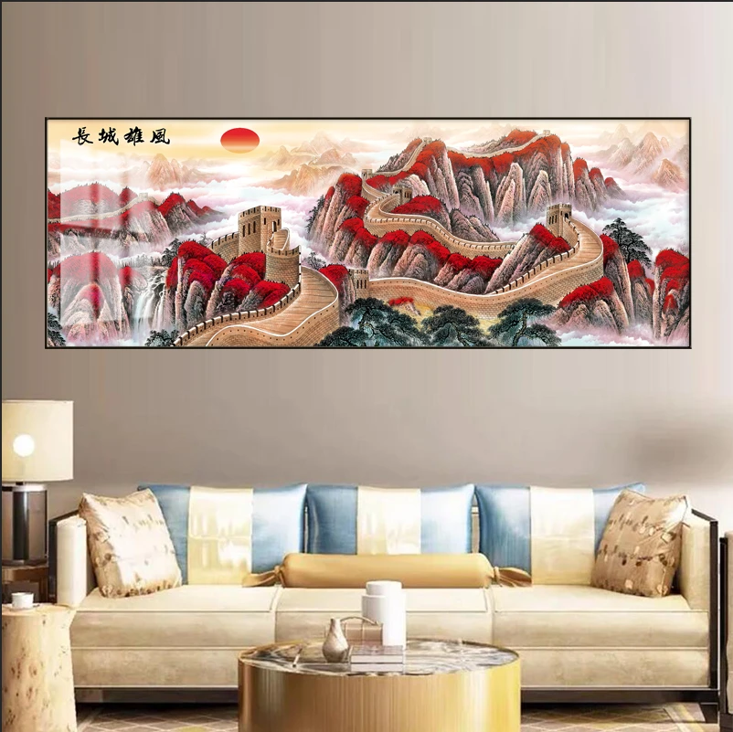 长城雄风万里长城沙发背景挂画晶瓷烤瓷面铝合金边框客厅玄关画
