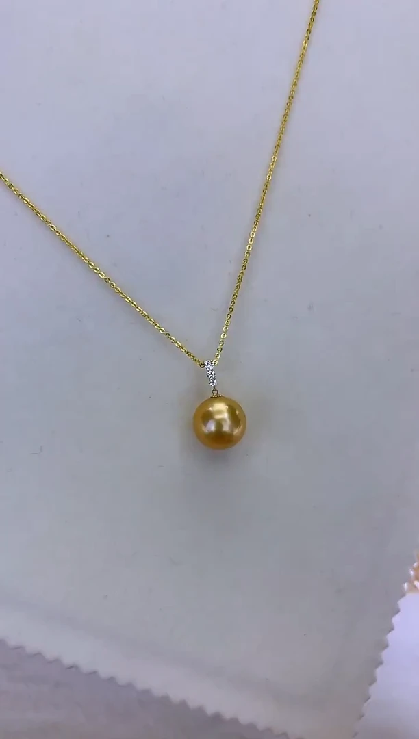 18K金镶嵌DA海水珍珠 GD254 14-15 金珠吊坠赠银链