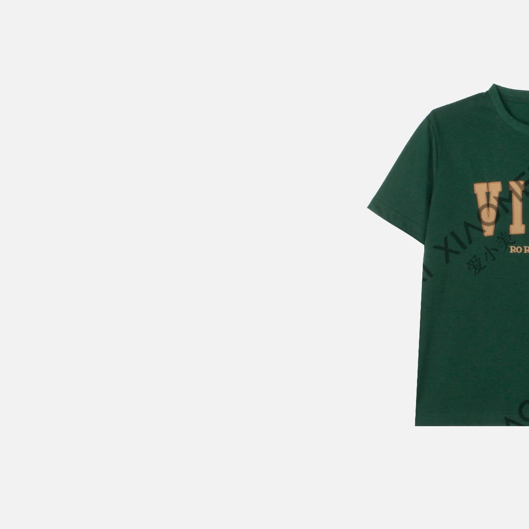 绿色复古老钱风小众设计字母刺绣圆领百搭短袖T恤SY-2583