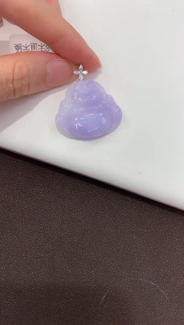 翡翠18K金镶嵌吊坠(赠链)天然缅甸a货翡翠