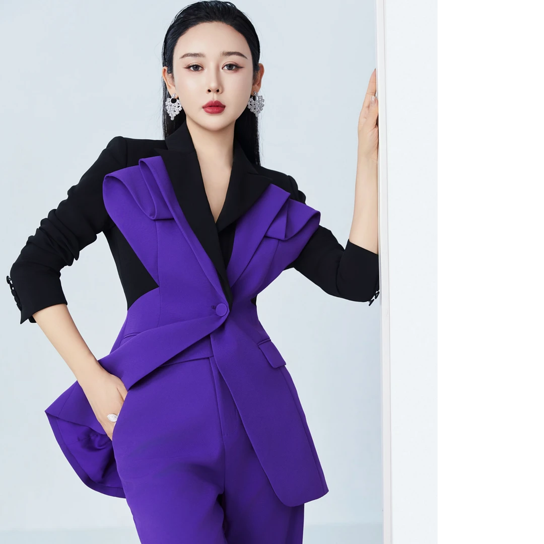 LADYPOWER连立领不对称黑色抽象笔触印花蝴蝶结套装 76950A/E