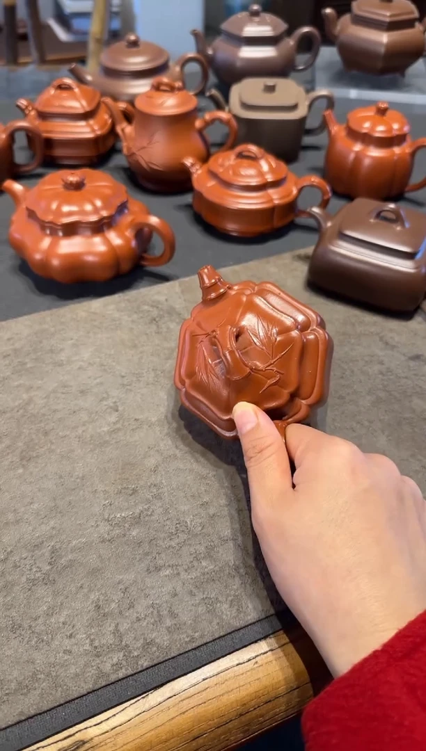 【闪购商品】紫砂茶壶六方海棠双线竹鼓