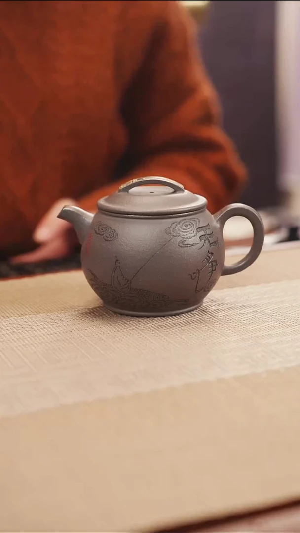 原矿天青鼓瓦紫砂壶20