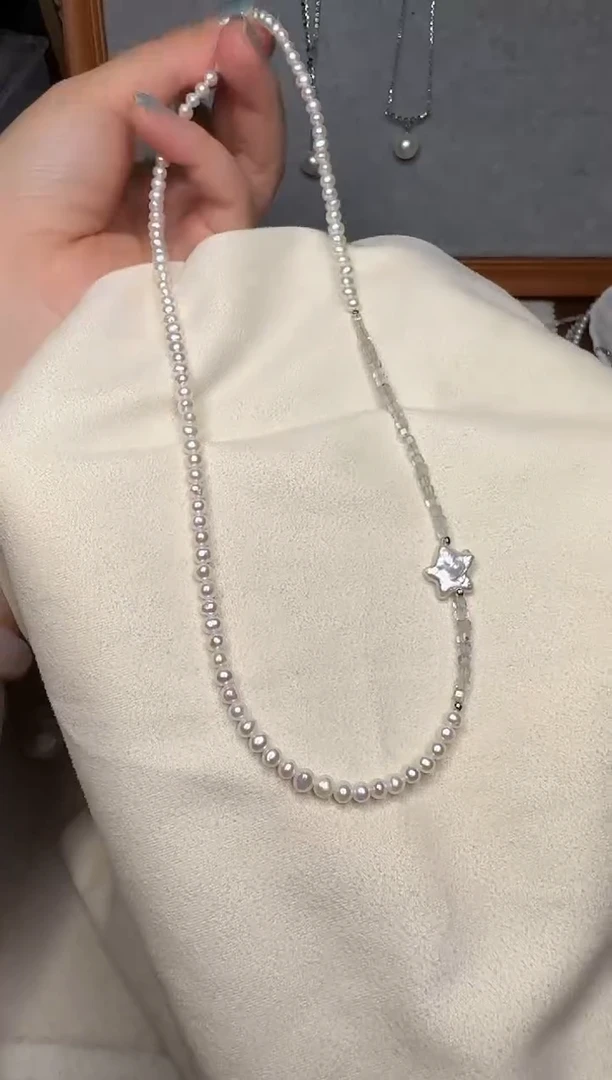 淡水珍珠银S925镶嵌颈饰7号亏本五角星设计款项链