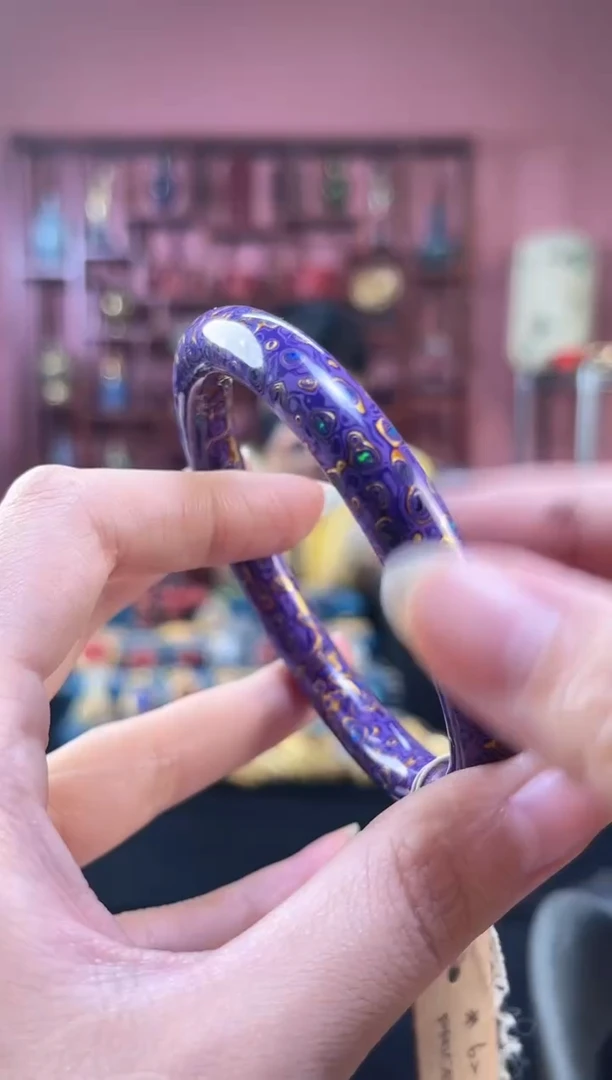 非遗技艺 犀皮漆手镯 窄版紫色 62mm圈口