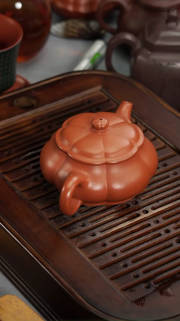 茶壶紫砂宜兴紫砂朱泥筋纹明炉200毫升