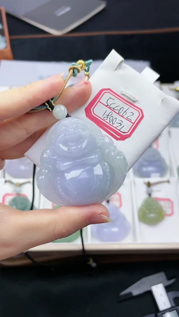 翡翠未镶嵌颈饰孤品5CC062冰紫大佛+送同款绳子