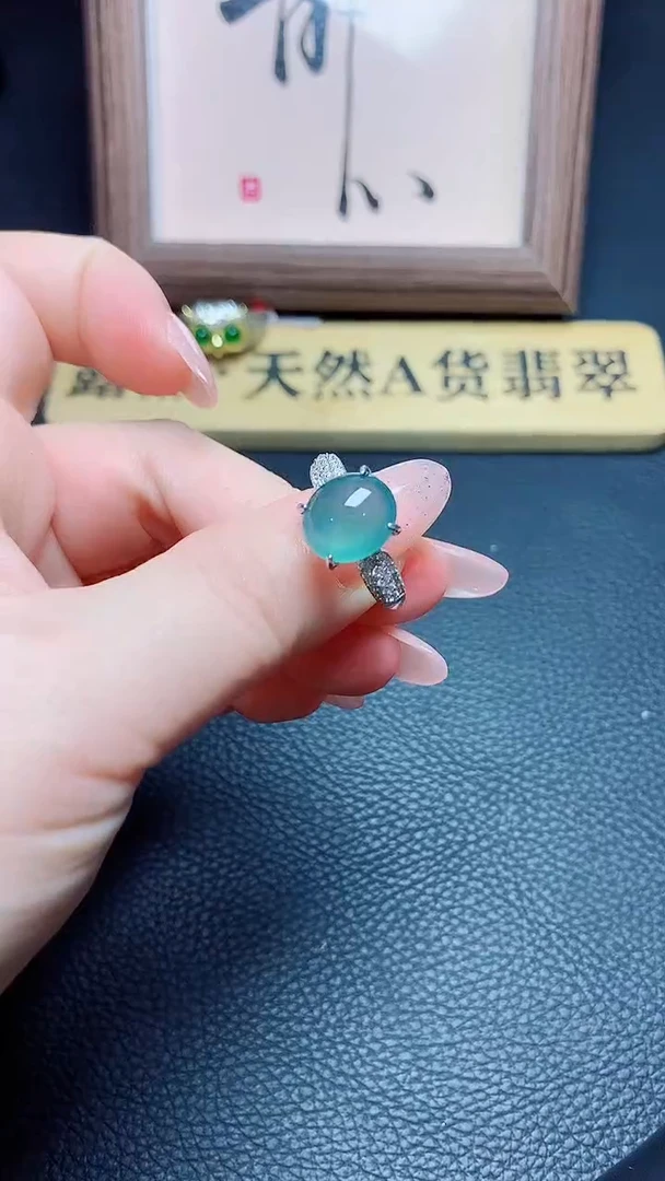 银S925镶嵌戒指翡翠天然翡翠A货s925银镶