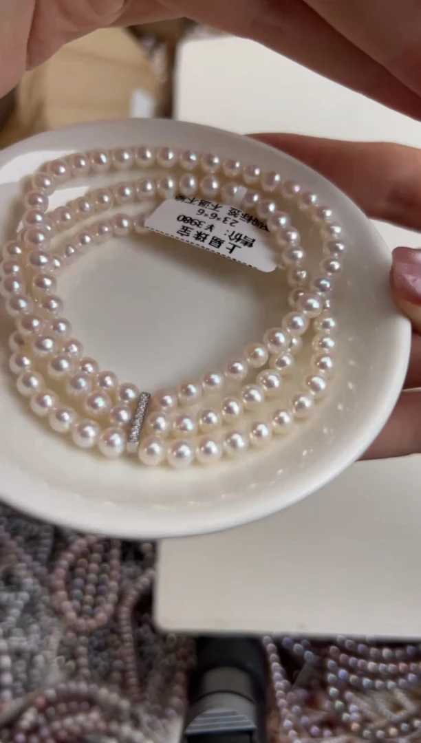 银S925镶嵌58淡水珍珠三层*珍珠手链