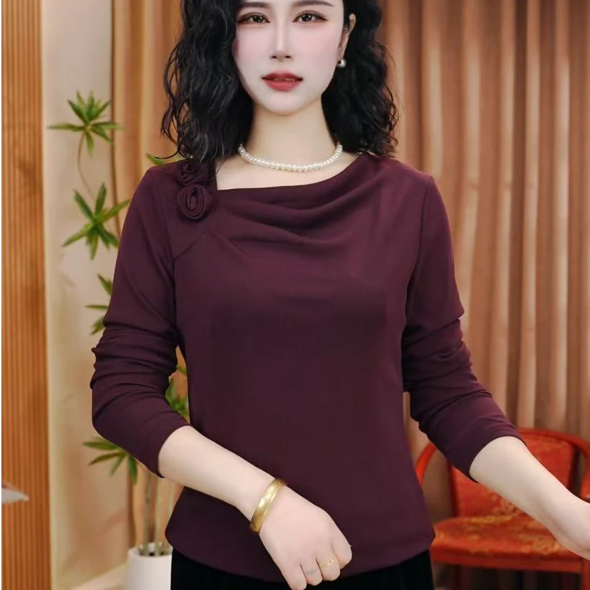 春季新款烫钻时尚洋气百搭气质长袖小衫网纱显瘦女士V领打底衫