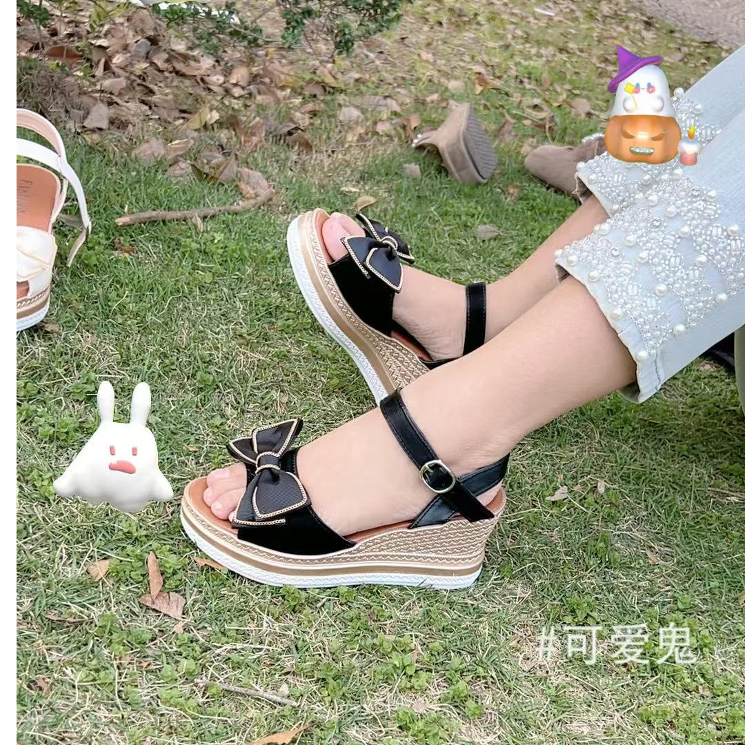 松糕鞋婚纱草编坡跟婚鞋厚底凉鞋女款夏季防水台增高跟鞋7cm
