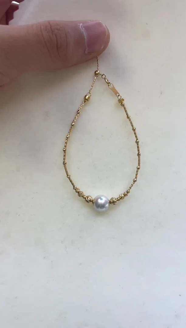 18K金镶嵌手绳海水珍珠8-9