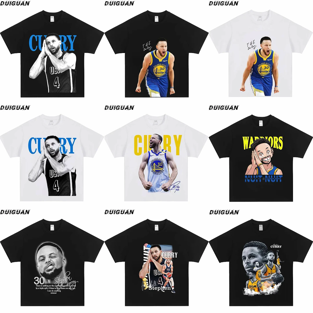 【库里】系列美式潮牌球星重磅纯棉260g直喷印花篮球圆领短袖