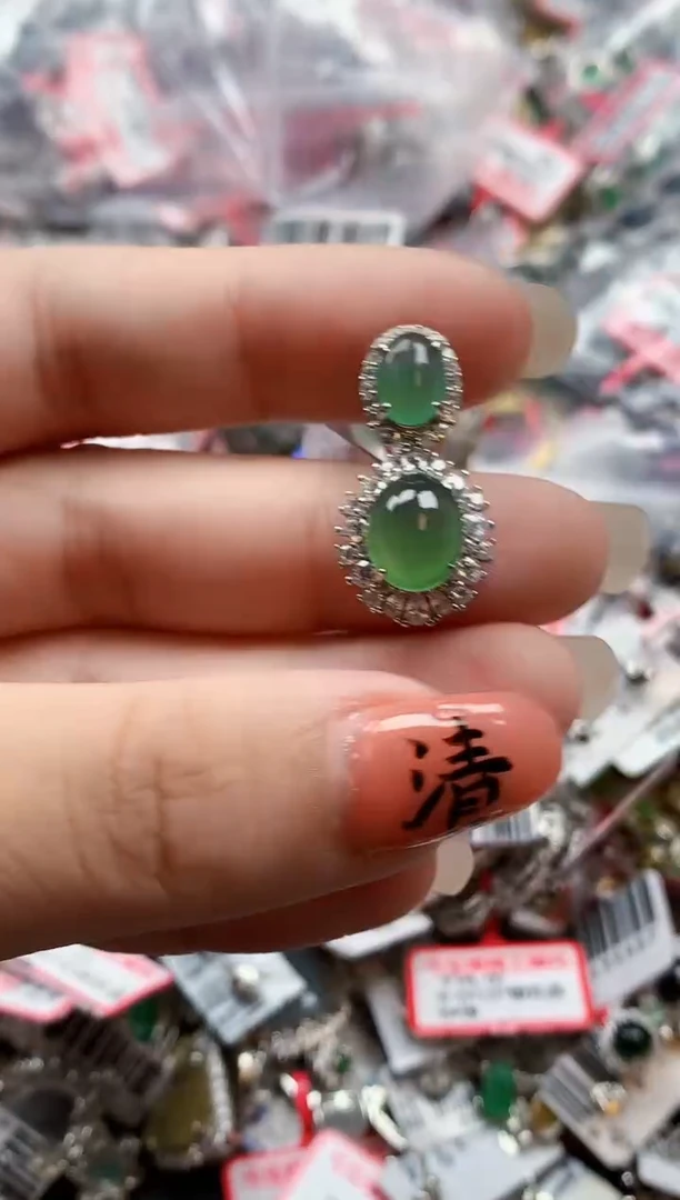 银S925镶嵌戒指翡翠天然A货缅甸翡翠