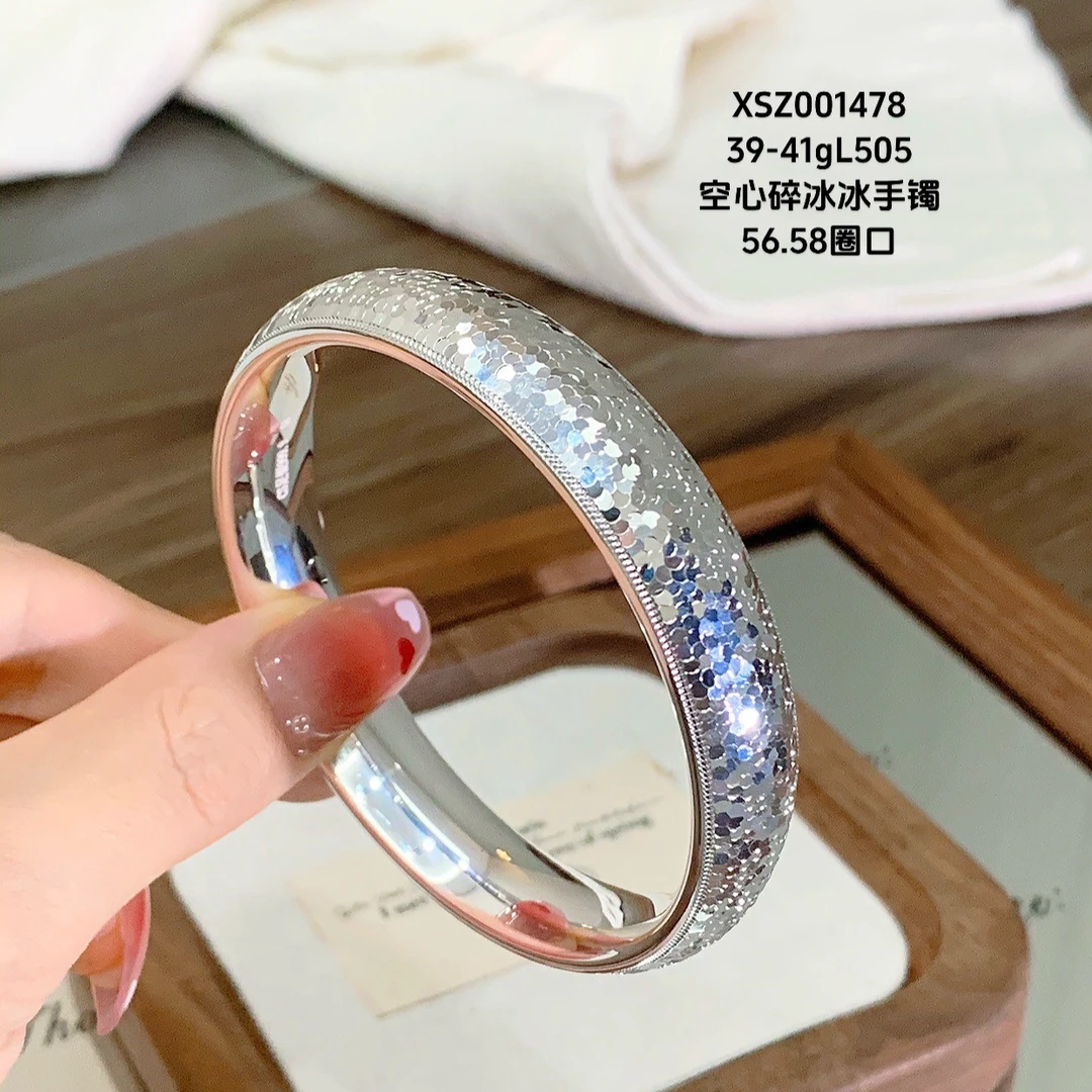 鹿怡 足银手镯 9999轮胎CNC碎冰冰闭口镯40空心12N时尚经典纯银镯