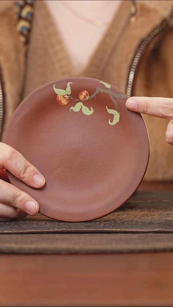 紫砂茶叶罐朱泥泥绘柿子壶承