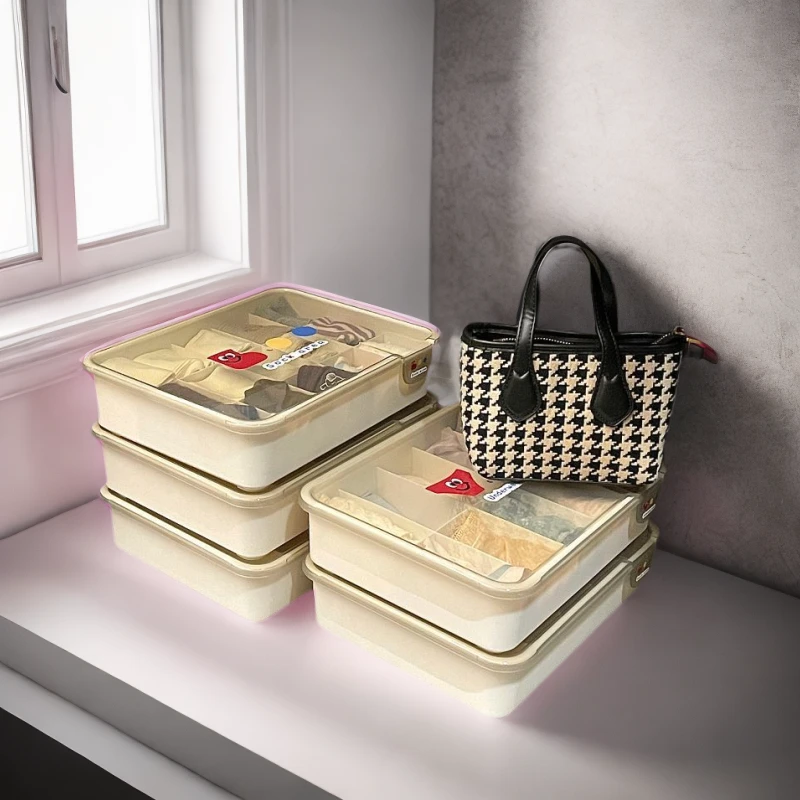 奶油风内衣内裤袜子收纳盒宿舍家用衣柜分格置物架桌面收纳整理盒