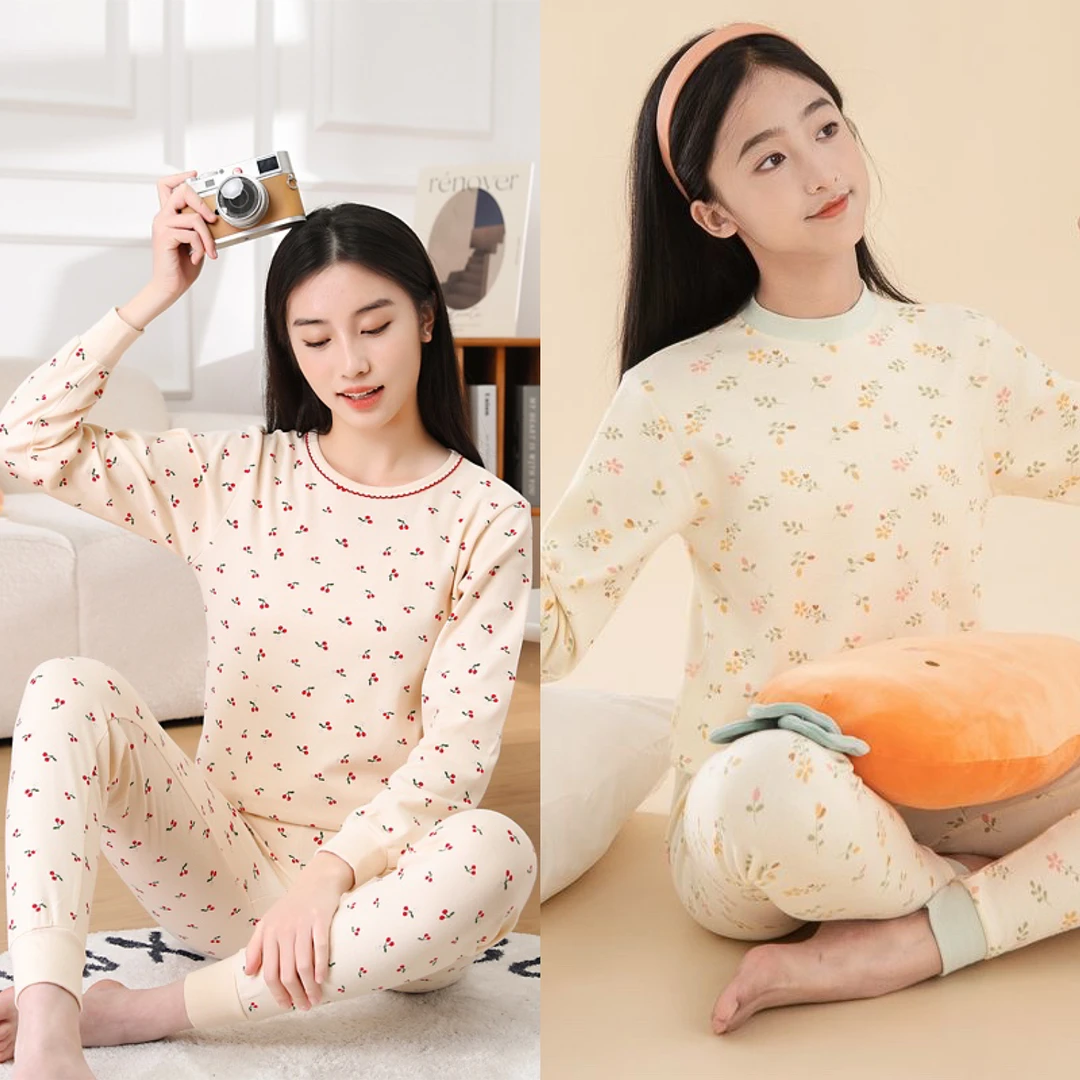 女大童纯棉秋衣秋裤套装儿童中领半高领女孩内衣初中高中学生睡衣