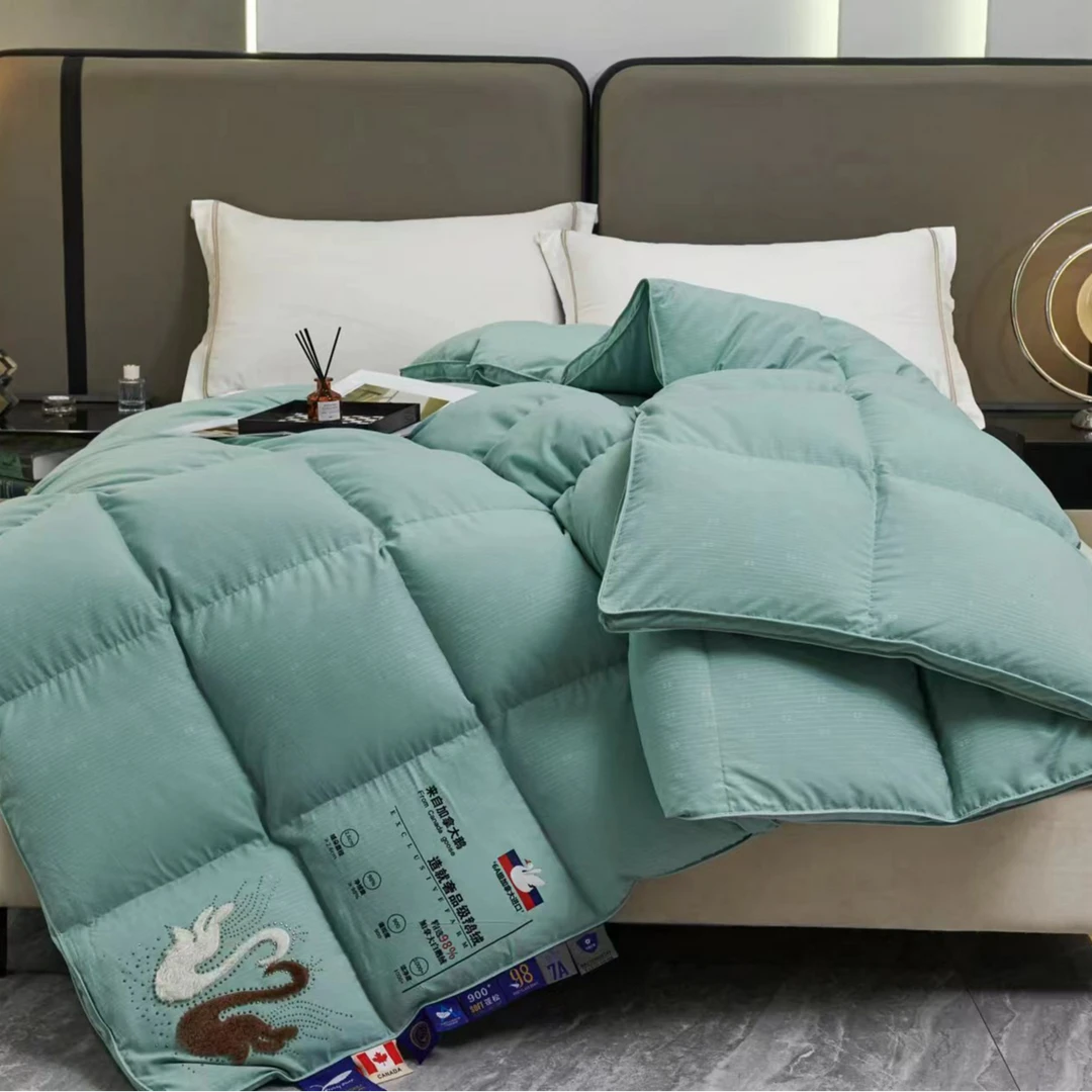 加拿大98%手挑羽绒被双层静音纯棉提花立体加厚白鹅绒被速暖冬被