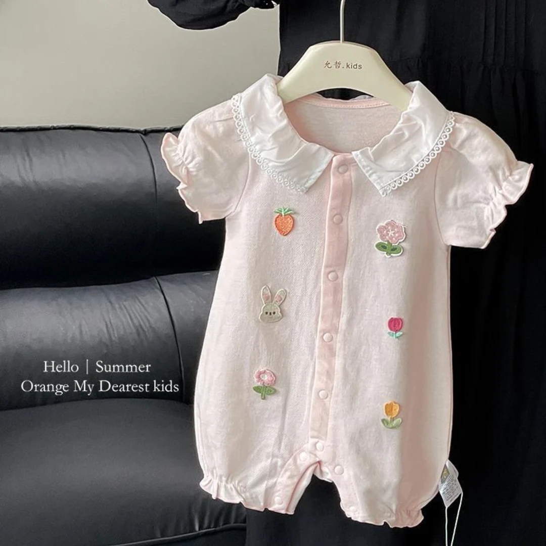 婴儿衣服夏季春秋薄款短袖连体衣透气哈衣甜美风外出哈衣爬服