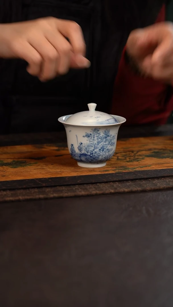 【闪购商品】杯511号HLX陶瓷重工山水盖碗内绘