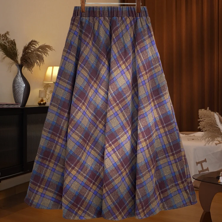 【514】毛呢格子半身裙女秋季2025高腰显瘦a字中长款D8040