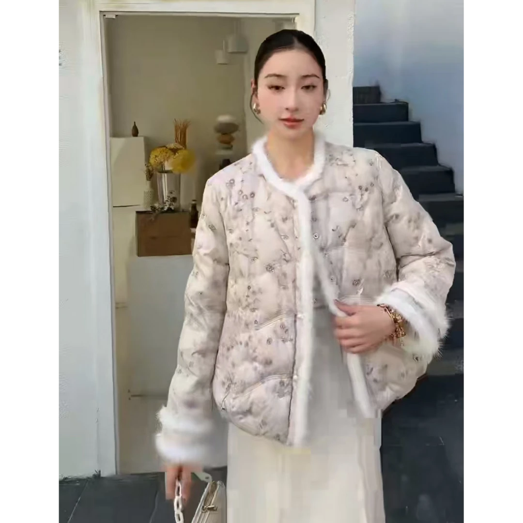 Y88常规款棉衣刺绣长袖重工轻薄上衣直襟圆领时尚碎花