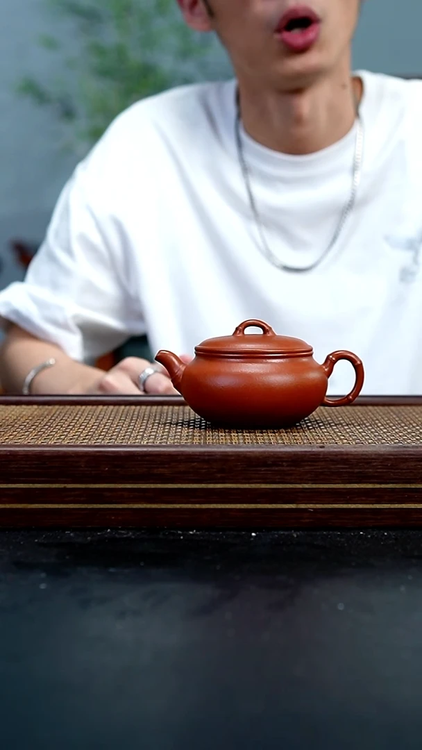 茶壶紫砂ZQ朱泥竹节扁腹