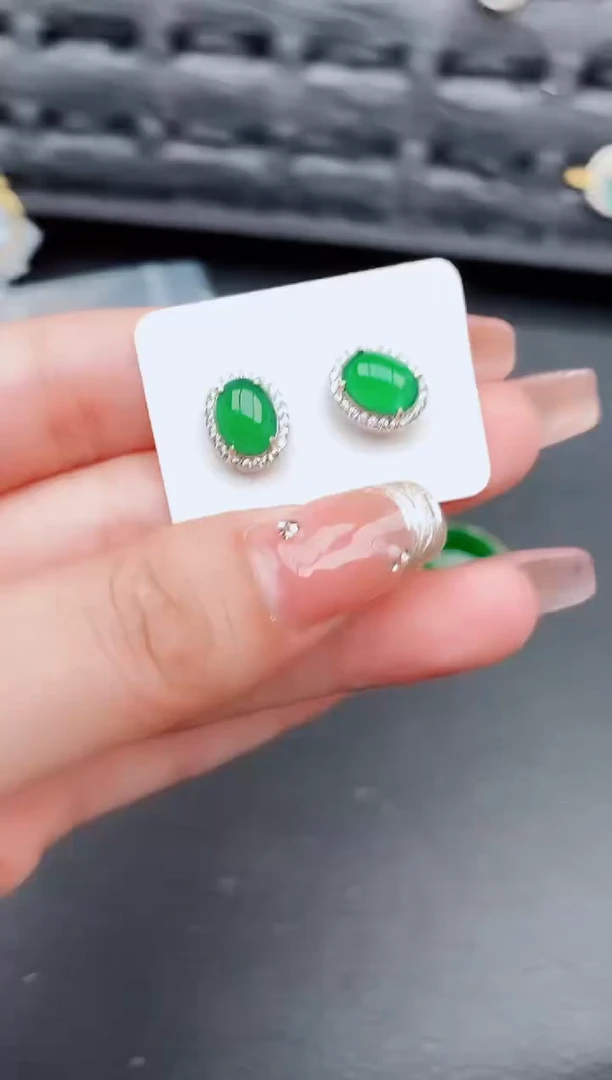 翡翠银S925镶嵌耳饰天然a货翡翠354