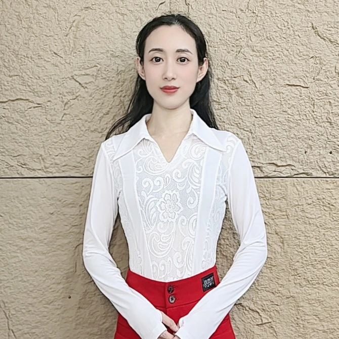 欢舞阁吉特巴摩登气质时尚女士v领蕾丝交际广场舞舞衣长袖A0794