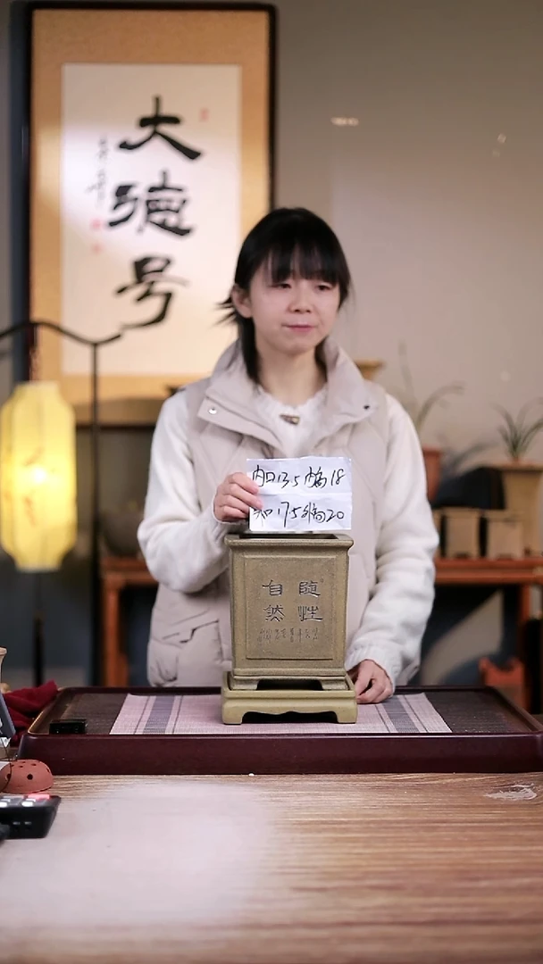 紫砂花盆龙骨青砂刻绘大四方一只带托